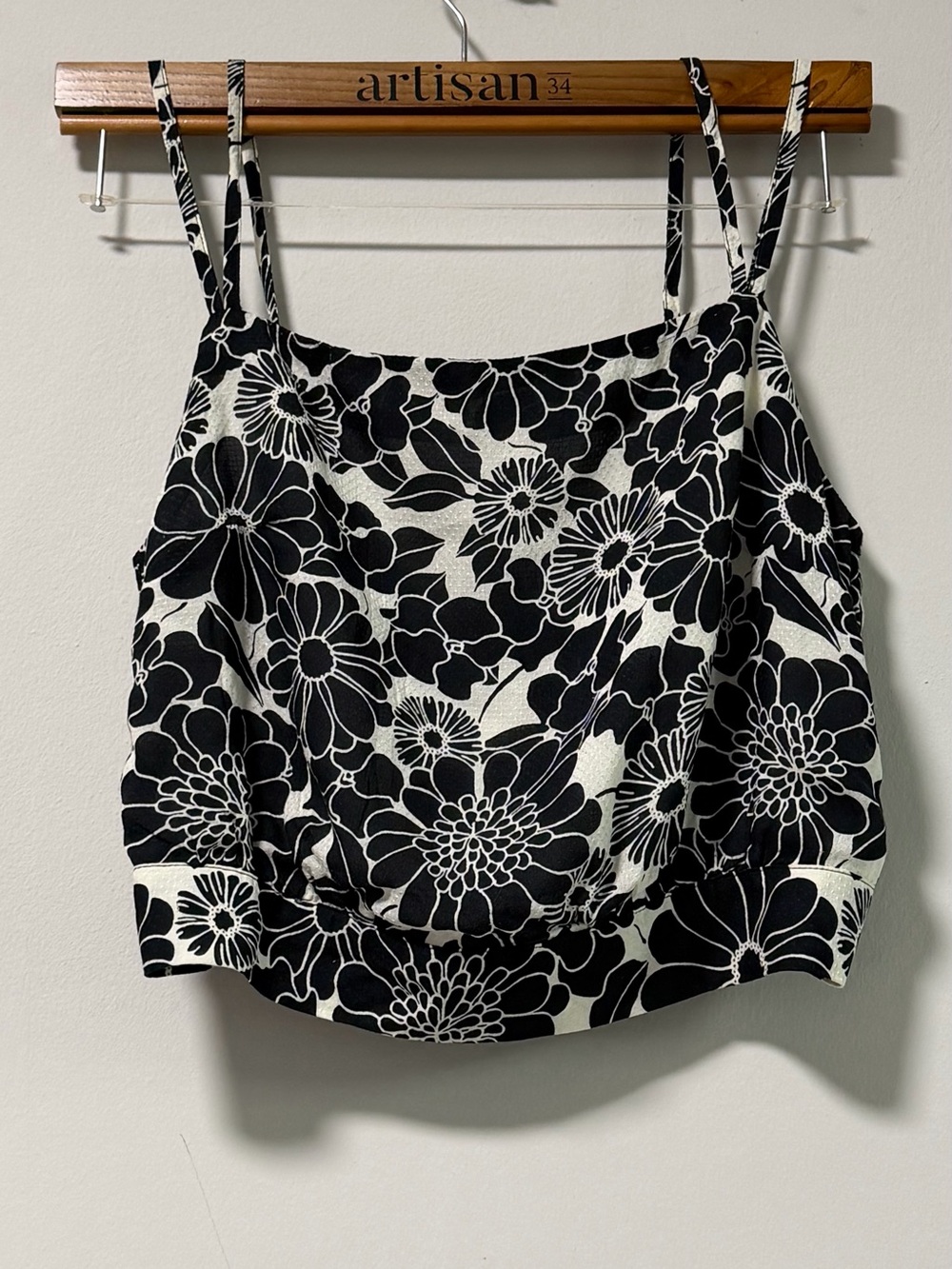 Anthropologie Black & White Floral Cami Tank Top Size Small Boho